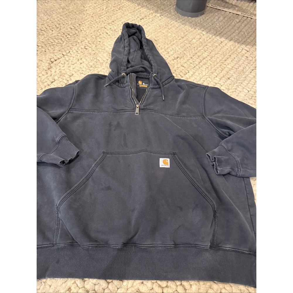 Carhartt Men's Hooded Pullover Black Faded Hoodie Sweatshirt Comfy XL Workwear